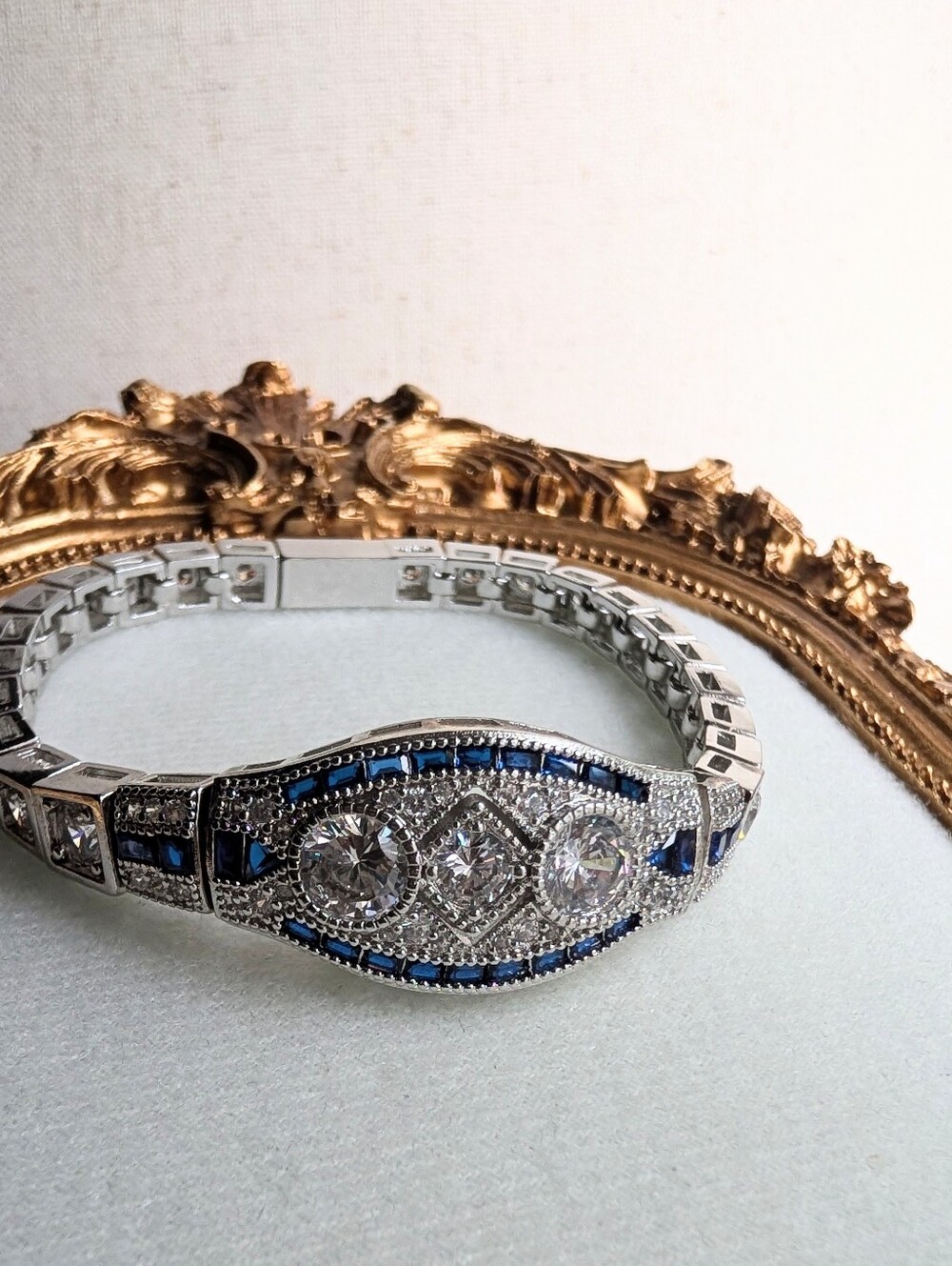 2.1 Carat Moissanite Bracelet Diamond & Sapphire Style Stones Art Deco Style 💎 - Picture 17 of 17